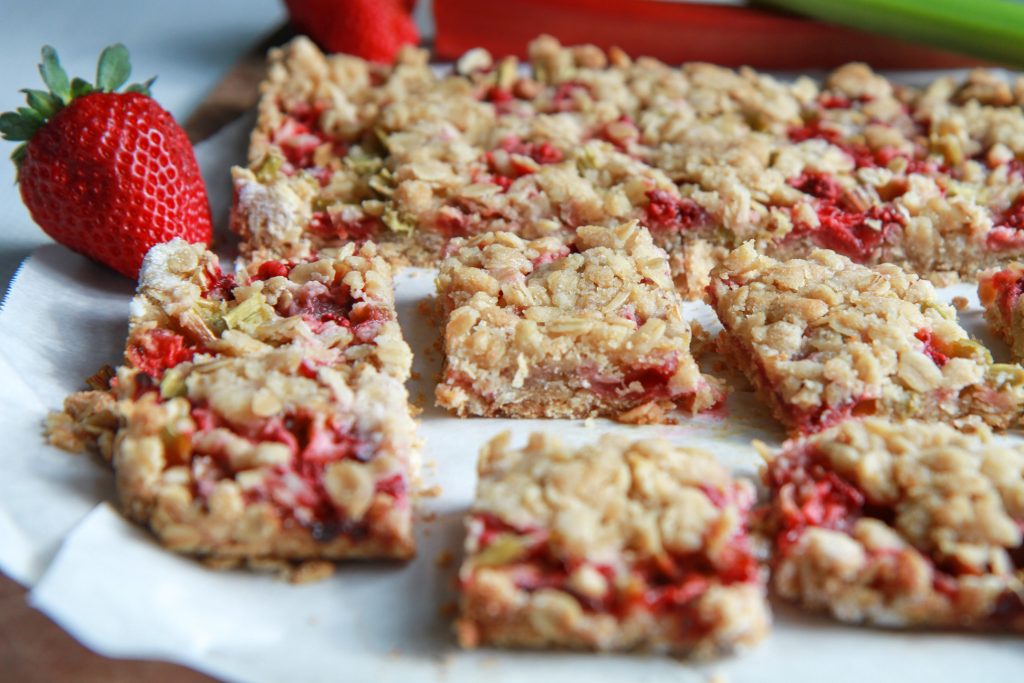 strawberry rhubarb crumble bars Spring Recipes