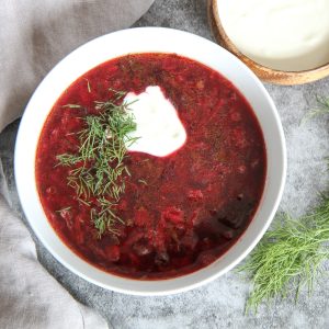 Hot Beet and Cabbage Borscht with White Beans