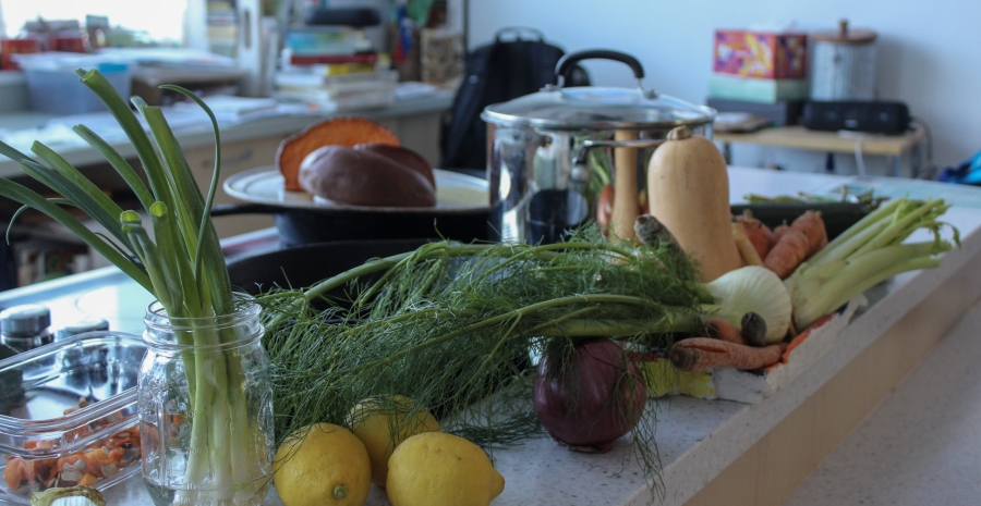 vegetables on a counter that will soon be a delicious input at FoodPrints Cook Camp