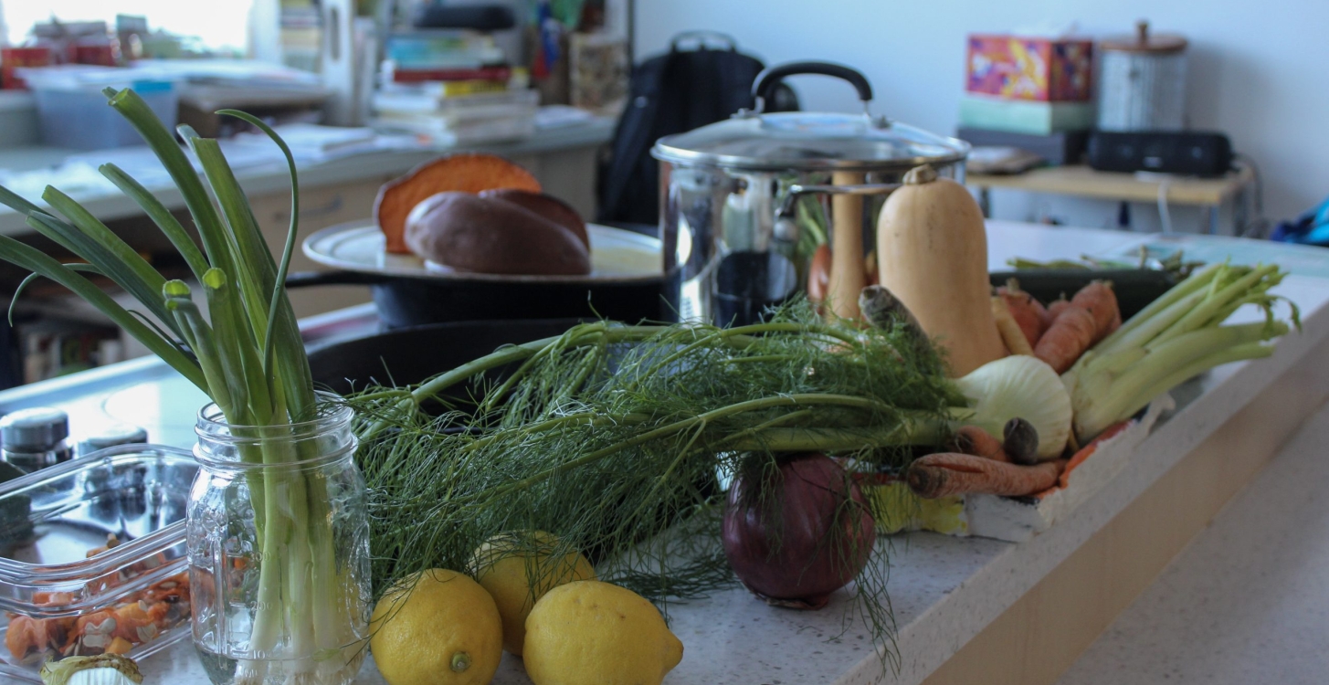 vegetables on a counter that will soon be a delicious input at FoodPrints Cook Camp