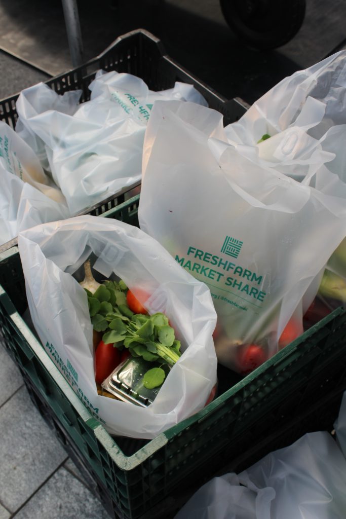 Market Share CSA bags sit packed, ready to distribute to subscribers later that day